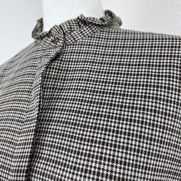 Maison de Roem Button Up Top Women Medium Black Houndstooth Long Sleeve Ruffled - Picture 7 of 15